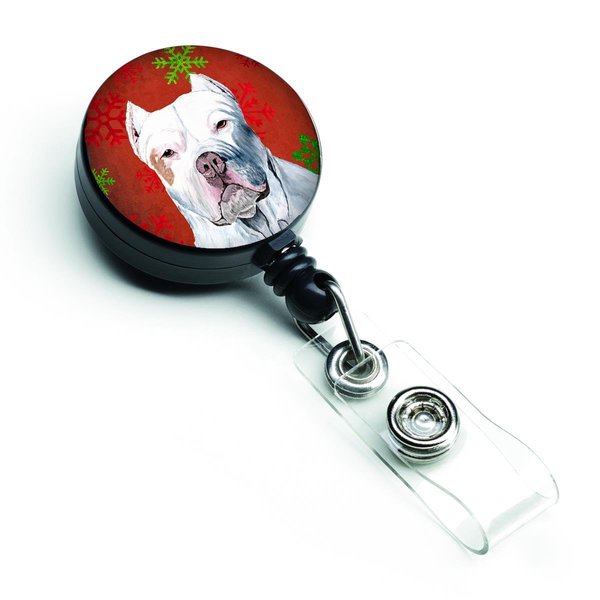 Teachers Aid Pit Bull Red & Green Snowflakes Holiday Christmas Retractable Badge Reel TE727617